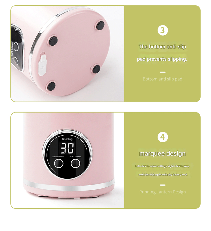 Pink 3.7V Portable Blender 700ml Wireless Juicer Cup - 12 Blade USB Rechargeable Smoothie Maker with LED Display - Personal Fruit Mixer with Safety Lock - BPA Free Travel Blender for Home Office Outdoor