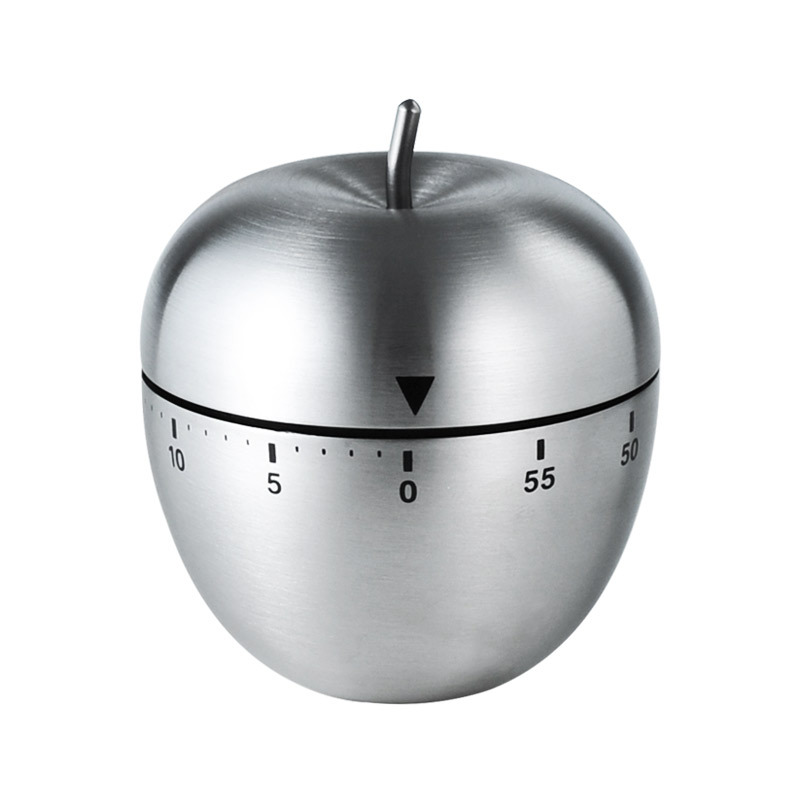 Apple Shape Stainless Steel Kitchen Timer Mechanical Cooking Timer -  Wind-Up 60 Minute Countdown Timer - Loud Ring 72dB Baking Tool with Non-Slip Base - Battery-Free Analog Timer for Home Office