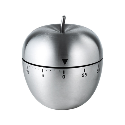 Apple Shape Stainless Steel Kitchen Timer Mechanical Cooking Timer -  Wind-Up 60 Minute Countdown Timer - Loud Ring 72dB Baking Tool with Non-Slip Base - Battery-Free Analog Timer for Home Office