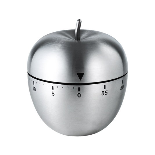 Apple Shape Stainless Steel Kitchen Timer Mechanical Cooking Timer -  Wind-Up 60 Minute Countdown Timer - Loud Ring 72dB Baking Tool with Non-Slip Base - Battery-Free Analog Timer for Home Office