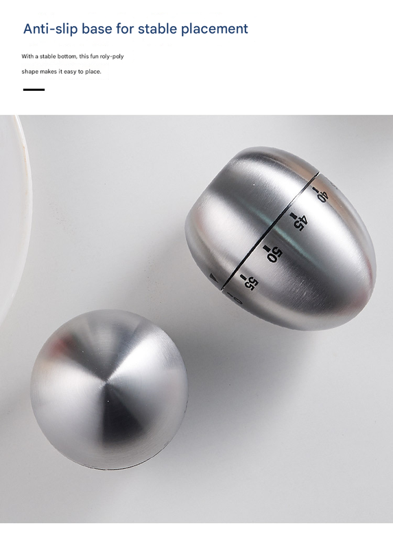 Apple Shape Stainless Steel Kitchen Timer Mechanical Cooking Timer -  Wind-Up 60 Minute Countdown Timer - Loud Ring 72dB Baking Tool with Non-Slip Base - Battery-Free Analog Timer for Home Office