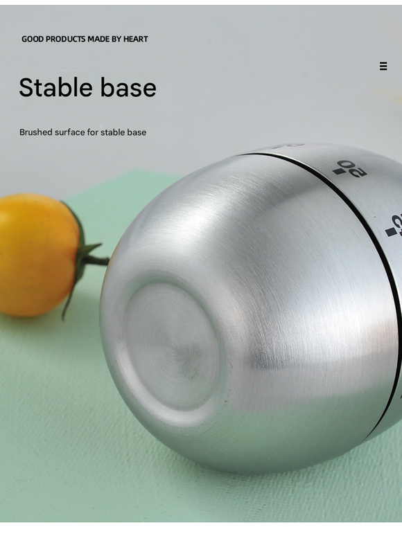 Egg Shape Stainless Steel Kitchen Timer Mechanical Cooking Timer -  Wind-Up 60 Minute Countdown Timer - Loud Ring 72dB Baking Tool with Non-Slip Base - Battery-Free Analog Timer for Home Office