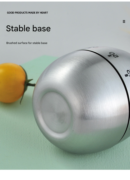 Egg Shape Stainless Steel Kitchen Timer Mechanical Cooking Timer -  Wind-Up 60 Minute Countdown Timer - Loud Ring 72dB Baking Tool with Non-Slip Base - Battery-Free Analog Timer for Home Office
