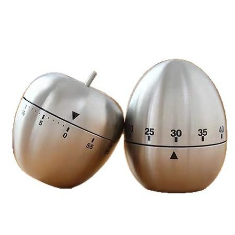 2-piece Apple and Egg Shape Stainless Steel Kitchen Timer Mechanical Cooking Timer -  Wind-Up 60 Minute Countdown Timer - Loud Ring 72dB Baking Tool with Non-Slip Base - Battery-Free Analog Timer for Home Office