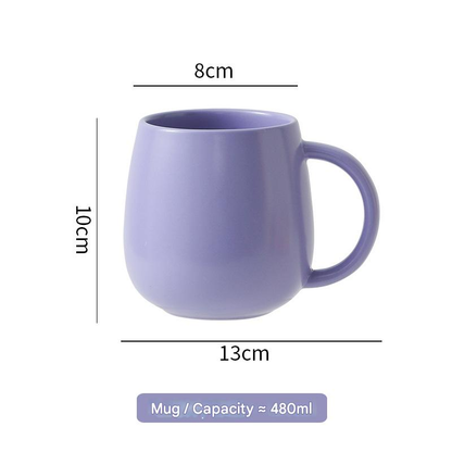 Purple Premium Macaron Ceramic Coffee Mug Set - 500ml Large Capacity Belly Cup with Underglaze Finish, Minimalist Nordic Style Porcelain Mug for Coffee, Tea, Milk and Oatmeal