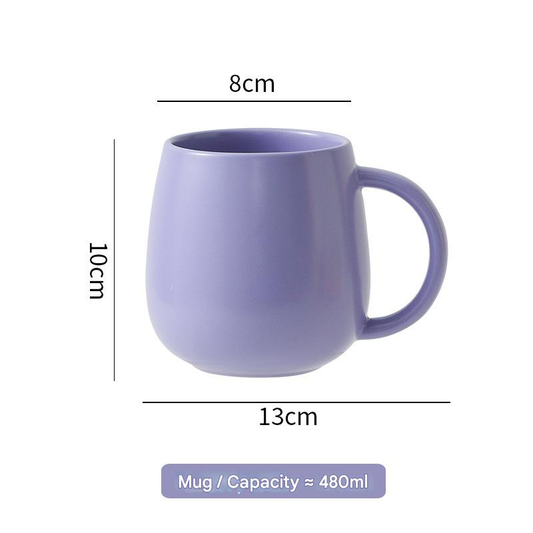 Purple Premium Macaron Ceramic Coffee Mug Set - 500ml Large Capacity Belly Cup with Underglaze Finish, Minimalist Nordic Style Porcelain Mug for Coffee, Tea, Milk and Oatmeal