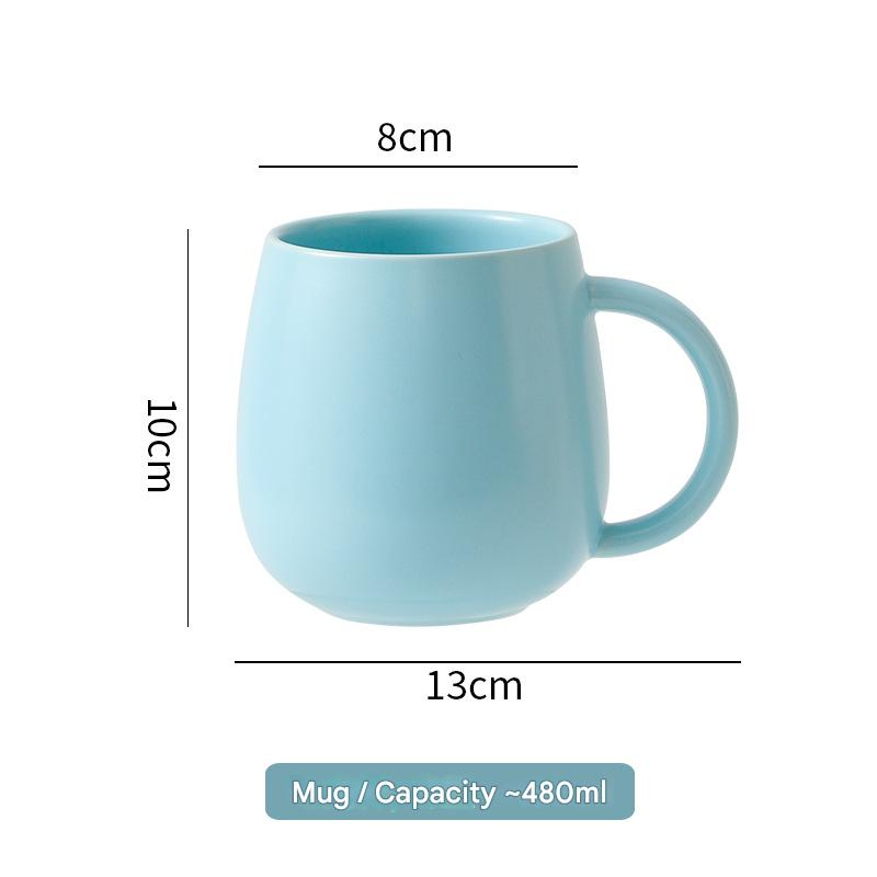 Blue Premium Macaron Ceramic Coffee Mug Set - 500ml Large Capacity Belly Cup with Underglaze Finish, Minimalist Nordic Style Porcelain Mug for Coffee, Tea, Milk and Oatmeal