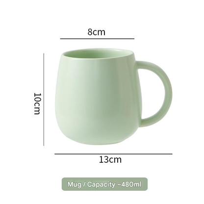 Green Premium Macaron Ceramic Coffee Mug Set - 500ml Large Capacity Belly Cup with Underglaze Finish, Minimalist Nordic Style Porcelain Mug for Coffee, Tea, Milk and Oatmeal