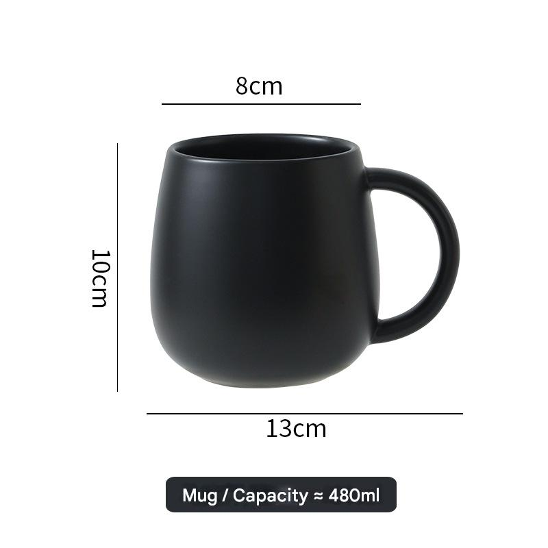 Black Premium Macaron Ceramic Coffee Mug Set - 500ml Large Capacity Belly Cup with Underglaze Finish, Minimalist Nordic Style Porcelain Mug for Coffee, Tea, Milk and Oatmeal