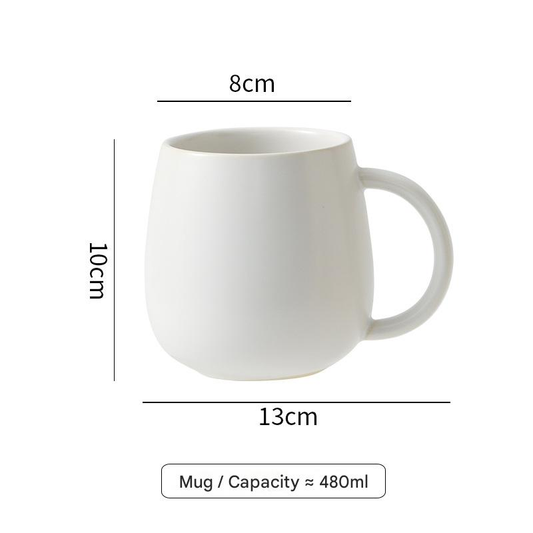 White Premium Macaron Ceramic Coffee Mug Set - 500ml Large Capacity Belly Cup with Underglaze Finish, Minimalist Nordic Style Porcelain Mug for Coffee, Tea, Milk and Oatmeal