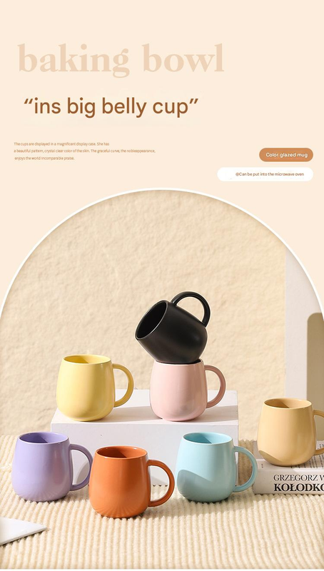 White Premium Macaron Ceramic Coffee Mug Set - 500ml Large Capacity Belly Cup with Underglaze Finish, Minimalist Nordic Style Porcelain Mug for Coffee, Tea, Milk and Oatmeal