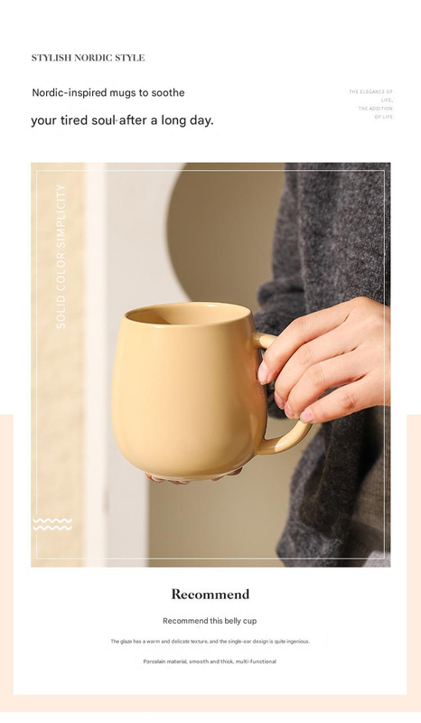 White Premium Macaron Ceramic Coffee Mug Set - 500ml Large Capacity Belly Cup with Underglaze Finish, Minimalist Nordic Style Porcelain Mug for Coffee, Tea, Milk and Oatmeal