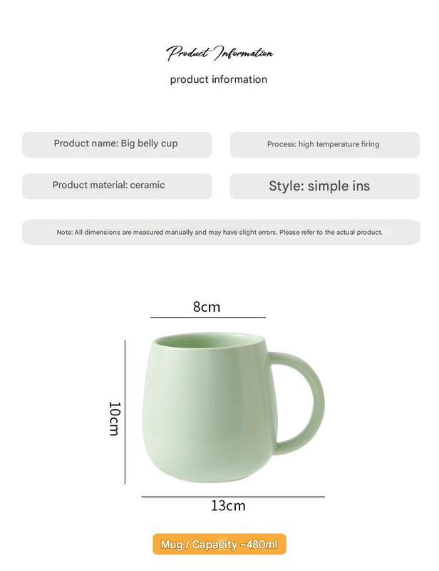 White Premium Macaron Ceramic Coffee Mug Set - 500ml Large Capacity Belly Cup with Underglaze Finish, Minimalist Nordic Style Porcelain Mug for Coffee, Tea, Milk and Oatmeal
