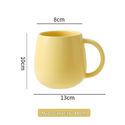 Yellow Premium Macaron Ceramic Coffee Mug Set - 500ml Large Capacity Belly Cup with Underglaze Finish, Minimalist Nordic Style Porcelain Mug for Coffee, Tea, Milk and Oatmeal