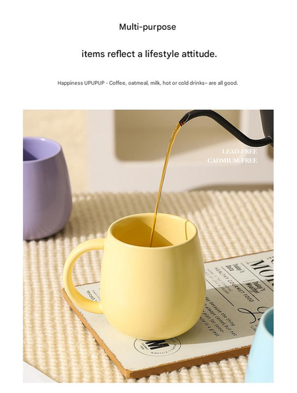 Yellow Premium Macaron Ceramic Coffee Mug Set - 500ml Large Capacity Belly Cup with Underglaze Finish, Minimalist Nordic Style Porcelain Mug for Coffee, Tea, Milk and Oatmeal