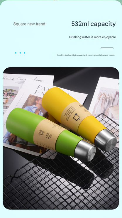 White Premium 304 Stainless Steel Vacuum Insulated Water Bottle - 532ml Large Capacity Sports Flask with 12-24 Hour Thermal Retention, Leak-Proof Portable Travel Mug for Gym, Office, Car and Outdoor Activities