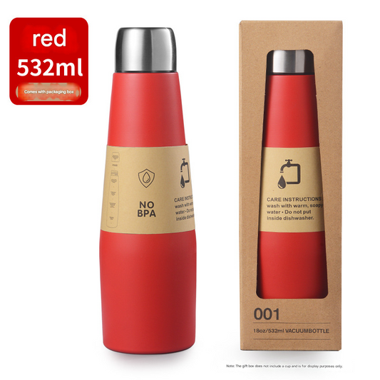 Red Premium 304 Stainless Steel Vacuum Insulated Water Bottle - 532ml Large Capacity Sports Flask with 12-24 Hour Thermal Retention, Leak-Proof Portable Travel Mug for Gym, Office, Car and Outdoor Activities