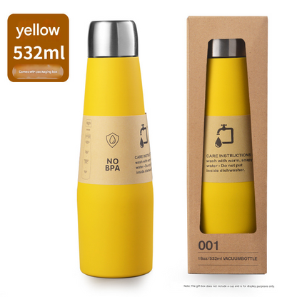 Yellow Premium 304 Stainless Steel Vacuum Insulated Water Bottle - 532ml Large Capacity Sports Flask with 12-24 Hour Thermal Retention, Leak-Proof Portable Travel Mug for Gym, Office, Car and Outdoor Activities
