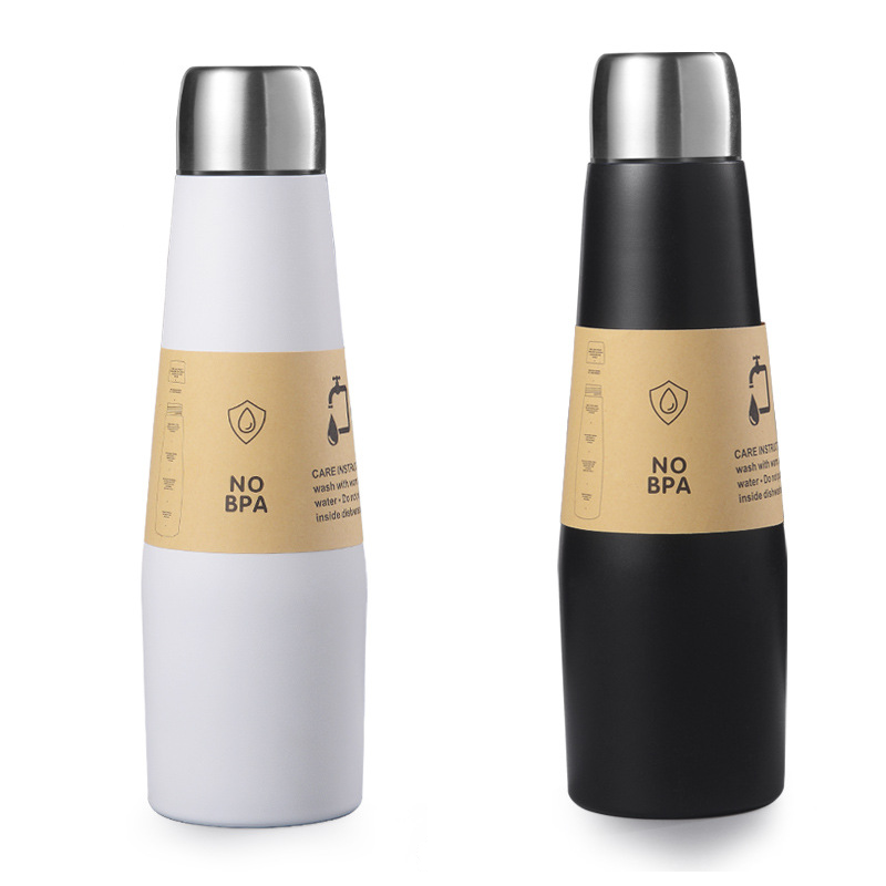 2-piece White and Black Premium 304 Stainless Steel Vacuum Insulated Water Bottle - 532ml Large Capacity Sports Flask with 12-24 Hour Thermal Retention, Leak-Proof Portable Travel Mug for Gym, Office, Car and Outdoor Activities