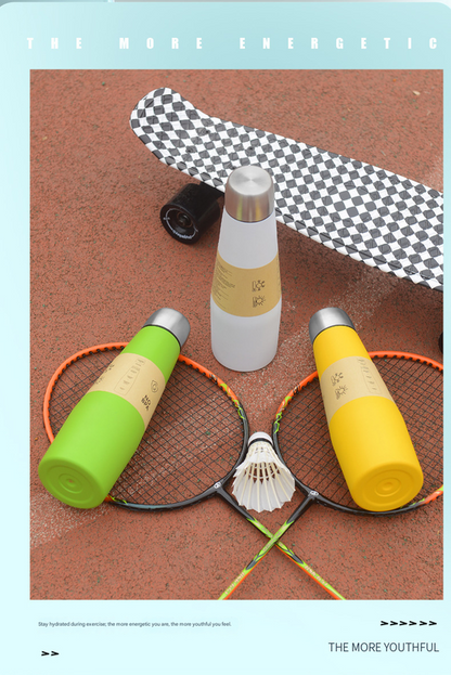 2-piece Green and Yellow Premium 304 Stainless Steel Vacuum Insulated Water Bottle - 532ml Large Capacity Sports Flask with 12-24 Hour Thermal Retention, Leak-Proof Portable Travel Mug for Gym, Office, Car and Outdoor Activities