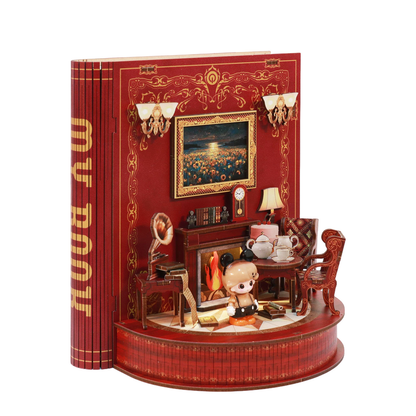 DIY Book Nook Kit Book Theater 3D Wooden Puzzle Miniature Dollhouse Bookshelf Insert with LED Light, 222 Pieces Bookend Decor for Adults Teens, Creative Gift for Book Lovers