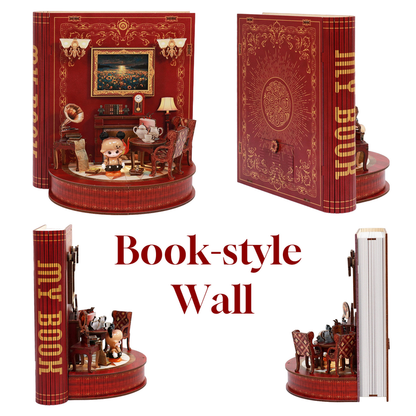 DIY Book Nook Kit Book Theater 3D Wooden Puzzle Miniature Dollhouse Bookshelf Insert with LED Light, 222 Pieces Bookend Decor for Adults Teens, Creative Gift for Book Lovers