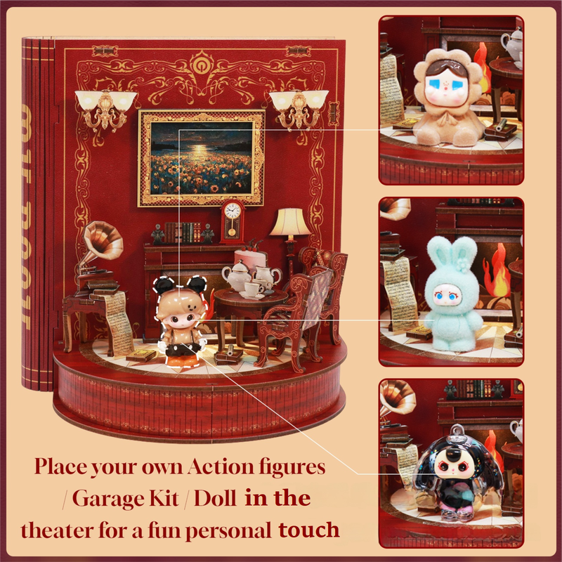 DIY Book Nook Kit Book Theater 3D Wooden Puzzle Miniature Dollhouse Bookshelf Insert with LED Light, 222 Pieces Bookend Decor for Adults Teens, Creative Gift for Book Lovers
