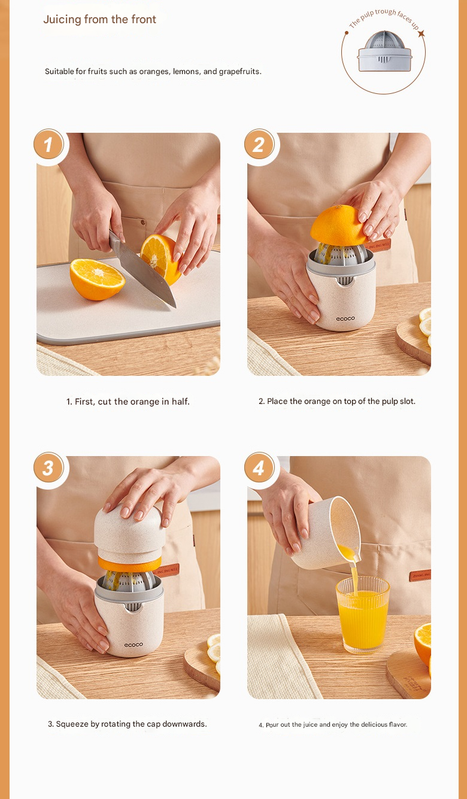 Portable Manual Citrus Juicer Hand Press Lemon Orange Squeezer 2-in-1 Reamer with Built-in 470ml Cup, PP Material Lightweight Fruit Juicer for Kitchen Travel Camping, Easy Clean