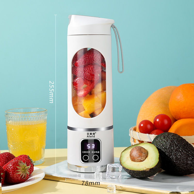 White 7.4V Portable Blender Smoothie Maker 450ml Wireless Rechargeable Juicer Cup with 12-Blade Stainless Steel Cutter, LED Digital Display, USB Charging Personal Blender for Travel Gym Office Home