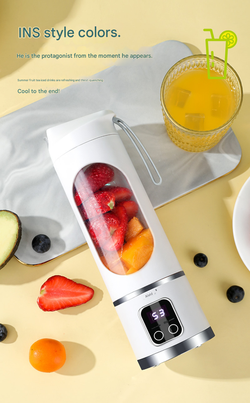 White 7.4V Portable Blender Smoothie Maker 450ml Wireless Rechargeable Juicer Cup with 12-Blade Stainless Steel Cutter, LED Digital Display, USB Charging Personal Blender for Travel Gym Office Home