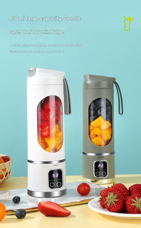 White 7.4V Portable Blender Smoothie Maker 450ml Wireless Rechargeable Juicer Cup with 12-Blade Stainless Steel Cutter, LED Digital Display, USB Charging Personal Blender for Travel Gym Office Home