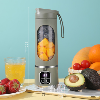 Green 7.4V Portable Blender Smoothie Maker 450ml Wireless Rechargeable Juicer Cup with 12-Blade Stainless Steel Cutter, LED Digital Display, USB Charging Personal Blender for Travel Gym Office Home
