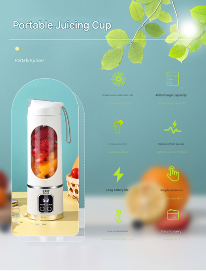 2-piece White and Green 7.4V Portable Blender Smoothie Maker 450ml Wireless Rechargeable Juicer Cup with 12-Blade Stainless Steel Cutter, LED Digital Display, USB Charging Personal Blender for Travel Gym Office Home