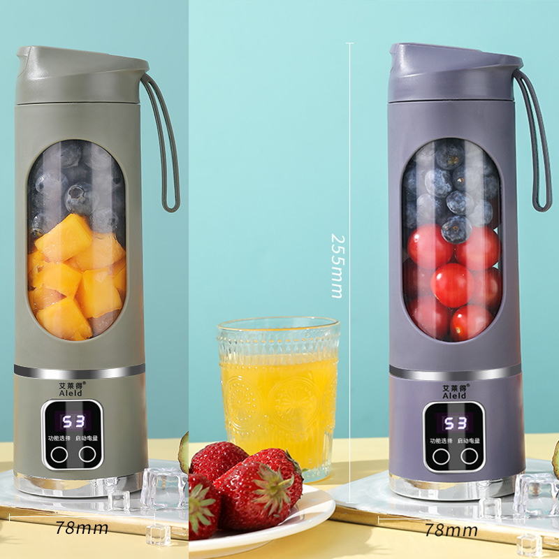 2-piece Purple and Green 7.4V Portable Blender Smoothie Maker 450ml Wireless Rechargeable Juicer Cup with 12-Blade Stainless Steel Cutter, LED Digital Display, USB Charging Personal Blender for Travel Gym Office Home