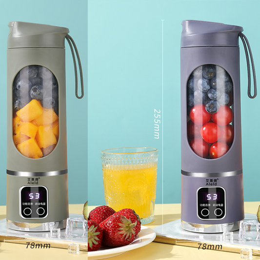 2-piece Purple and Green 7.4V Portable Blender Smoothie Maker 450ml Wireless Rechargeable Juicer Cup with 12-Blade Stainless Steel Cutter, LED Digital Display, USB Charging Personal Blender for Travel Gym Office Home
