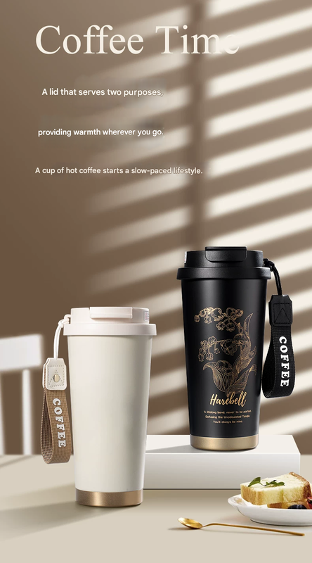 Red 316 Stainless Steel Insulated Coffee Tumbler 500ml  with Dual-Use Lid, Lily of the Valley Design, Leak-Proof Sip and Straw, BPA-Free Thermal Cup for Hot Cold Beverages