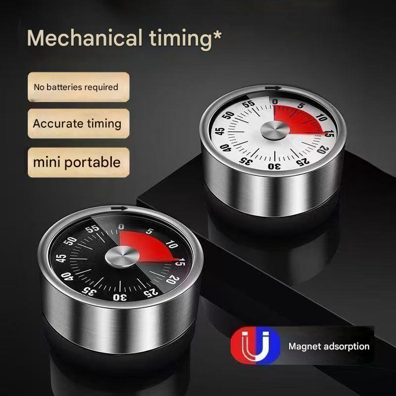 White Stainless Steel Magnetic Kitchen Timer - 60 Minute Mechanical Countdown Timer with Loud Alarm, No Battery Required - Perfect for Cooking, Baking, Study & Time Management