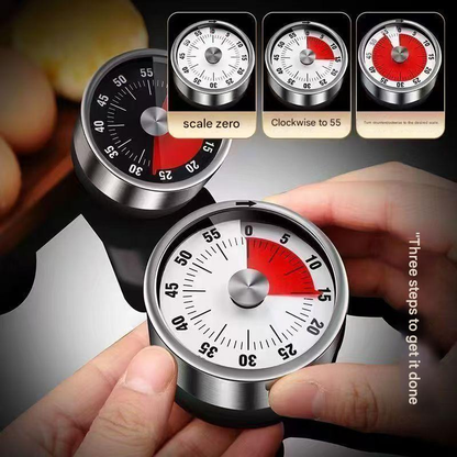 White Stainless Steel Magnetic Kitchen Timer - 60 Minute Mechanical Countdown Timer with Loud Alarm, No Battery Required - Perfect for Cooking, Baking, Study & Time Management