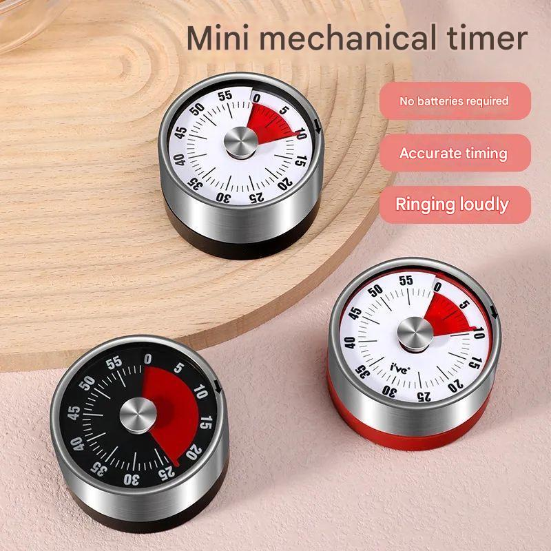 White Stainless Steel Magnetic Kitchen Timer - 60 Minute Mechanical Countdown Timer with Loud Alarm, No Battery Required - Perfect for Cooking, Baking, Study & Time Management