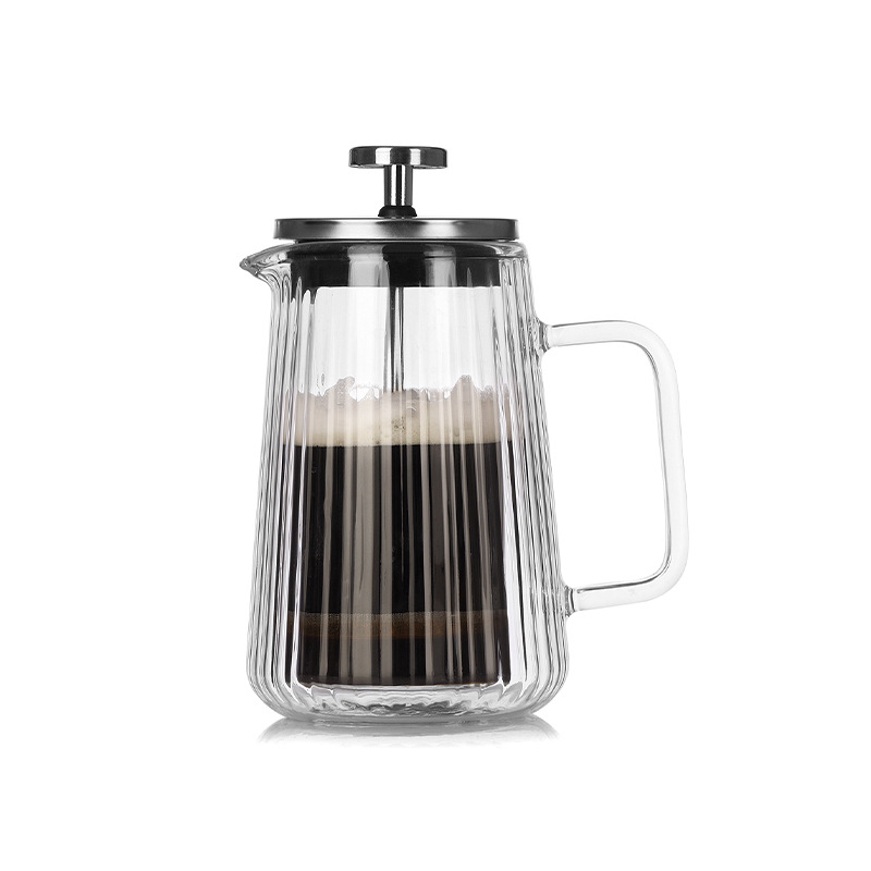 350ML Double Wall Glass French Press Coffee Maker - Borosilicate Glass Coffee Plunger with 304 Stainless Steel Filter, Heat Resistant Vertical Ribbed Design for Home Brewing