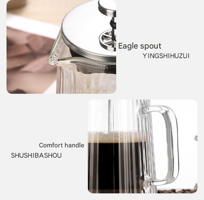 350ML Double Wall Glass French Press Coffee Maker - Borosilicate Glass Coffee Plunger with 304 Stainless Steel Filter, Heat Resistant Vertical Ribbed Design for Home Brewing