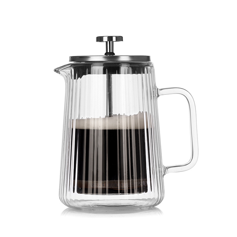 650ML Double Wall Glass French Press Coffee Maker - Borosilicate Glass Coffee Plunger with 304 Stainless Steel Filter, Heat Resistant Vertical Ribbed Design for Home Brewing