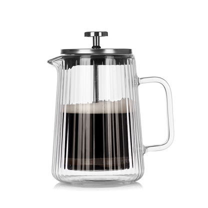 650ML Double Wall Glass French Press Coffee Maker - Borosilicate Glass Coffee Plunger with 304 Stainless Steel Filter, Heat Resistant Vertical Ribbed Design for Home Brewing