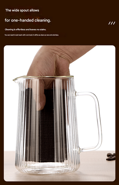 650ML Double Wall Glass French Press Coffee Maker - Borosilicate Glass Coffee Plunger with 304 Stainless Steel Filter, Heat Resistant Vertical Ribbed Design for Home Brewing