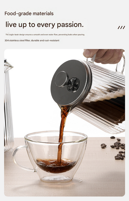 1000ML Double Wall Glass French Press Coffee Maker - Borosilicate Glass Coffee Plunger with 304 Stainless Steel Filter, Heat Resistant Vertical Ribbed Design for Home Brewing