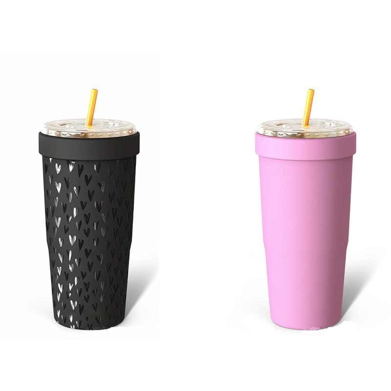 2-piece Black and Pink 30oz Stainless Steel Tumbler with Universal Cup Insulator - Double Wall Vacuum Insulated Coffee Cup, Cup Holder Friendly, Keeps Drinks Cold for 12 Hours