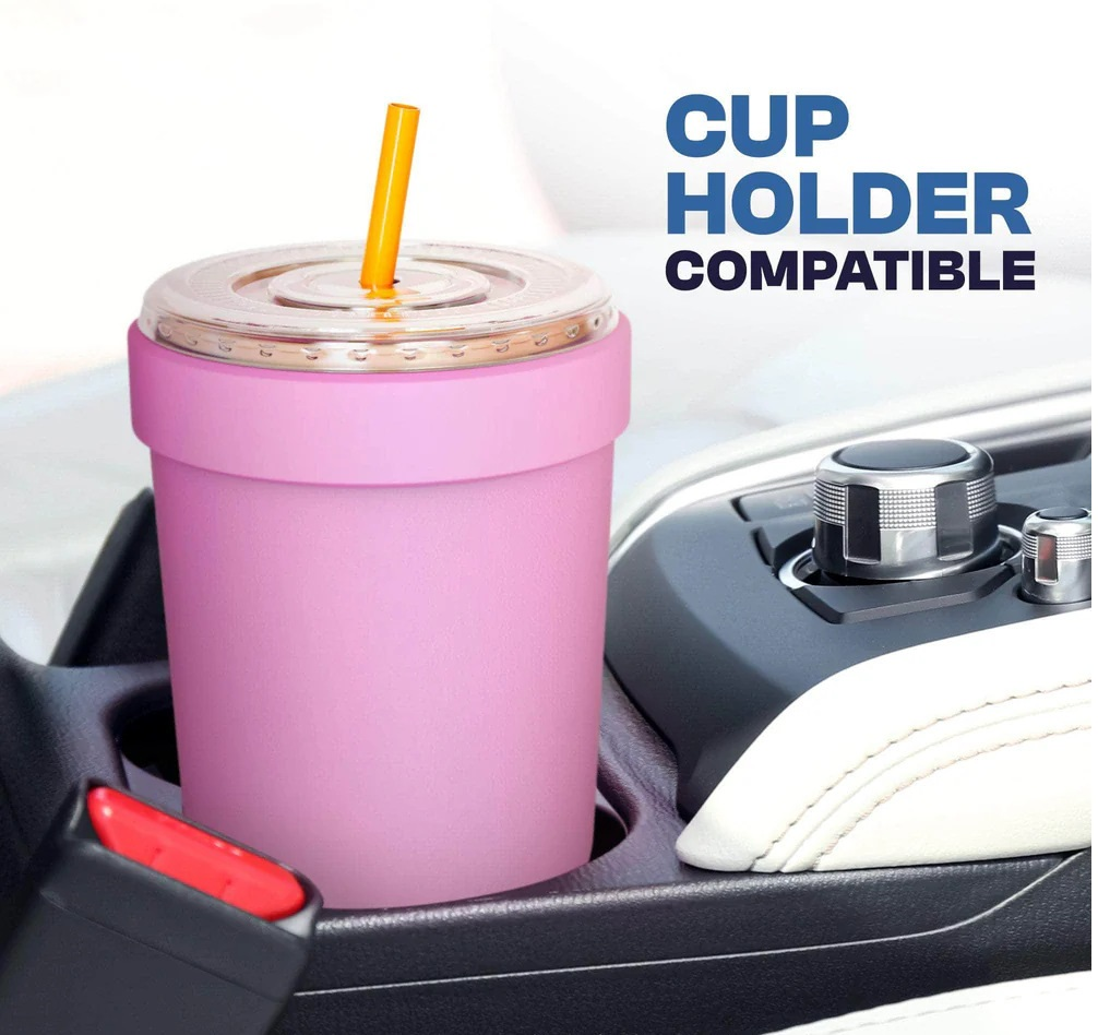 2-piece Pink-orange and Blue-black 30oz Stainless Steel Tumbler with Universal Cup Insulator - Double Wall Vacuum Insulated Coffee Cup, Cup Holder Friendly, Keeps Drinks Cold for 12 Hours
