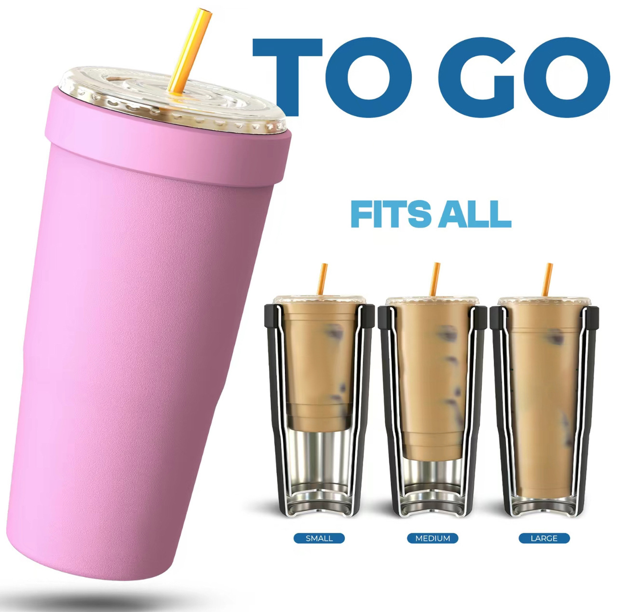 2-piece Pink-orange and Blue-black 30oz Stainless Steel Tumbler with Universal Cup Insulator - Double Wall Vacuum Insulated Coffee Cup, Cup Holder Friendly, Keeps Drinks Cold for 12 Hours