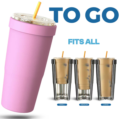 2-piece Pink-orange and Blue-black 30oz Stainless Steel Tumbler with Universal Cup Insulator - Double Wall Vacuum Insulated Coffee Cup, Cup Holder Friendly, Keeps Drinks Cold for 12 Hours