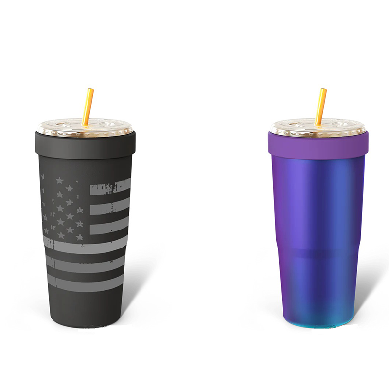 2-piece Grey and Blue 30oz Stainless Steel Tumbler with Universal Cup Insulator - Double Wall Vacuum Insulated Coffee Cup, Cup Holder Friendly, Keeps Drinks Cold for 12 Hours